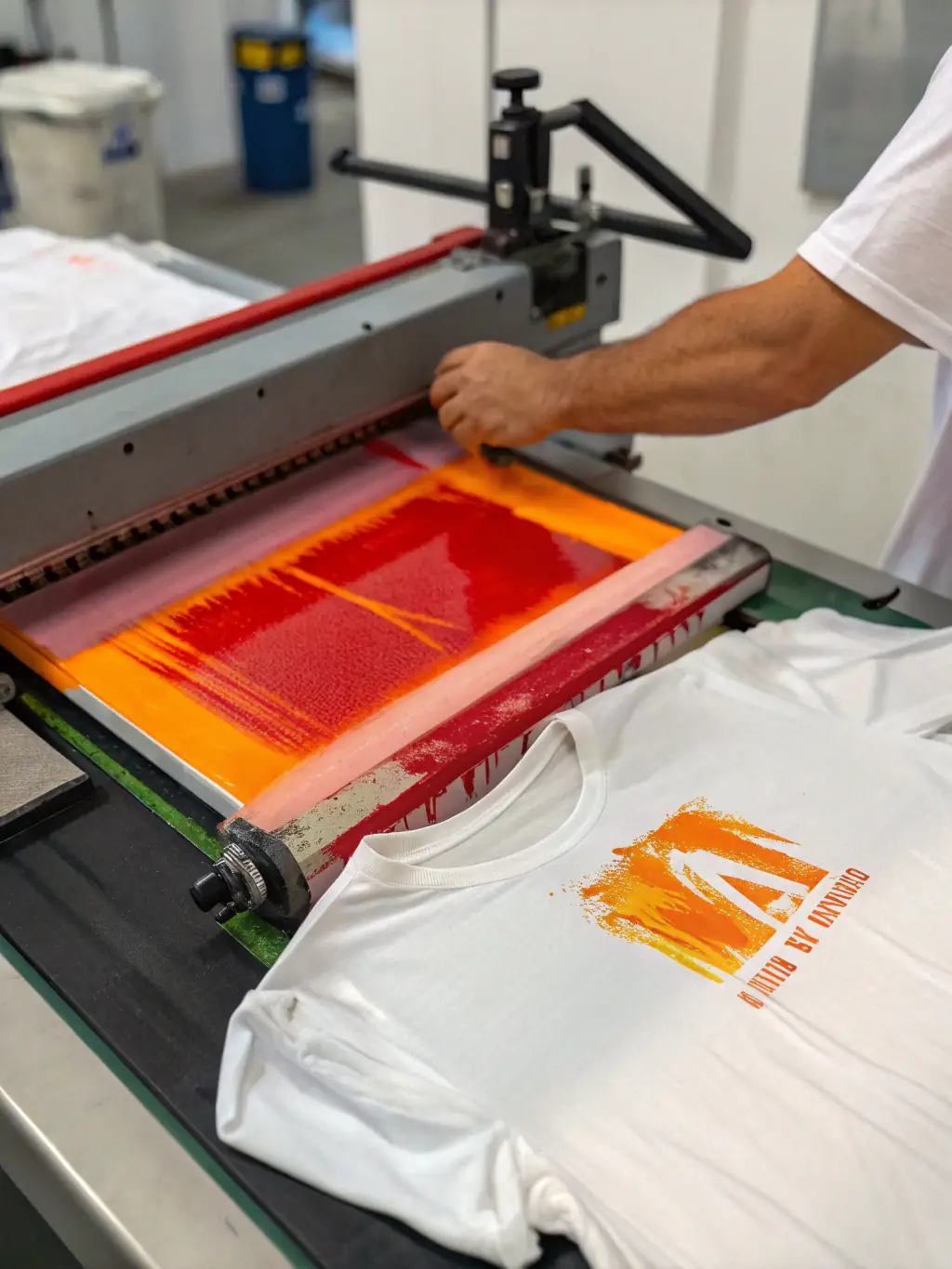 A close-up shot of a high-quality cotton t-shirt being printed with a vibrant, detailed design using the latest DTG printing technology, showcasing the precision and color accuracy.