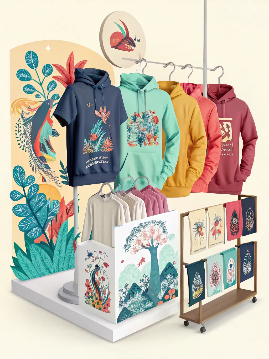 A high-quality photograph showcasing a variety of custom-printed t-shirts with different designs, colors, and styles, arranged neatly on a display shelf, highlighting the diverse options available for t-shirt customization at PERSONTEES.